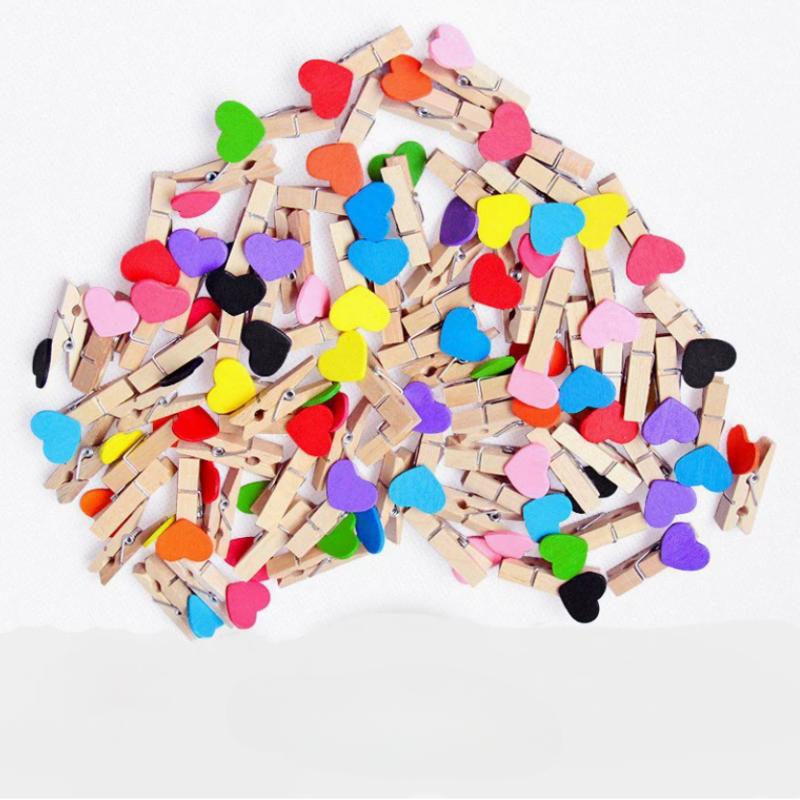 10/20pcs Red Heart LoveWoodenClothes Photo Paper Peg Pin Mini Clothespin Postcard Clips Home Wedding Valentine's Day Decorati
