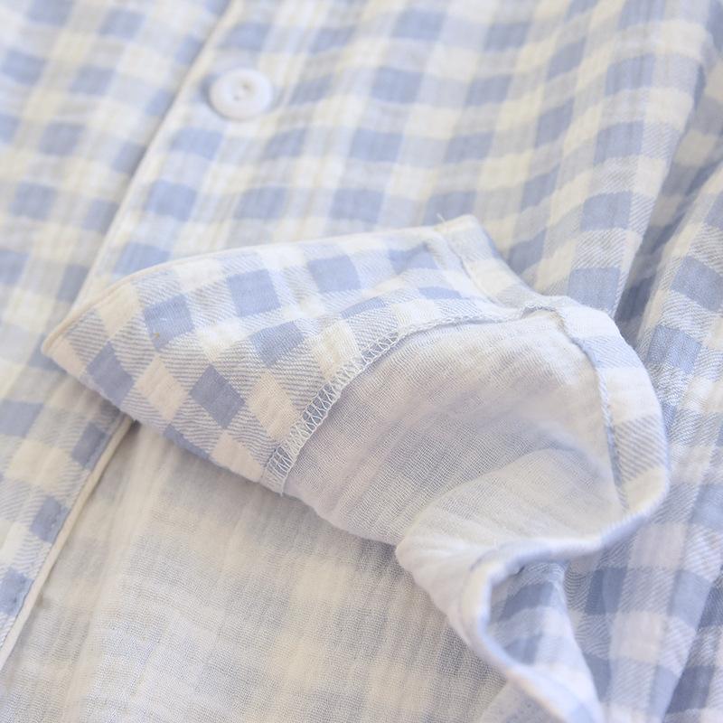 Updated Spring Couple Pajamas Kit 100 Cotton Long-sleeved Trousers Two-piece Plaid Mens and Womens Home Clothes