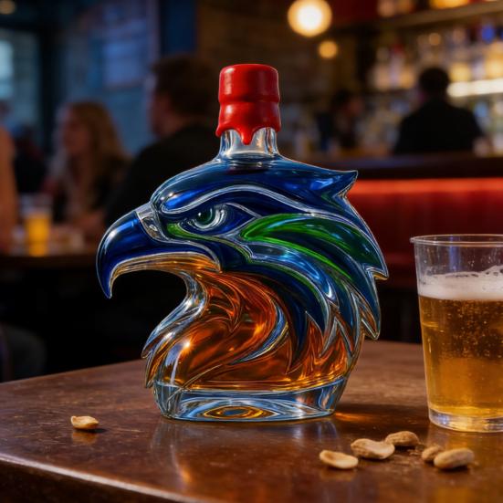 Skleněná dekorační láhev na whiskey s hlavou orla Čirá Jedinečný dárek pro sběratele whiskey, vína, koktejlů Dárek pro fanoušky Displej do baru Dárky