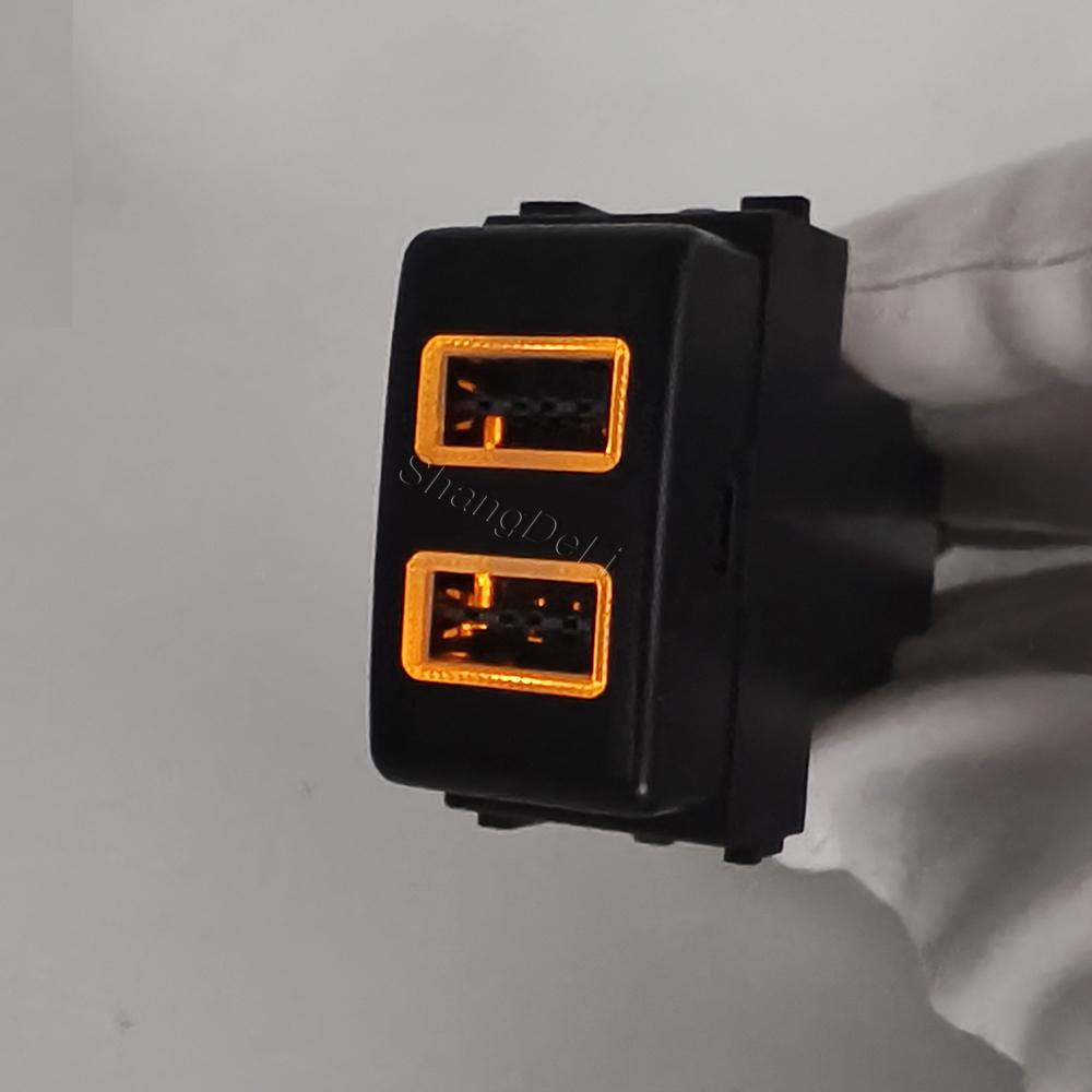 1PC Orange LED Light Car Quick Charger Double USB Socket Adapter For Nissan Qashqai Tiida Teana Sunny Y61 Y62 X-Trail Sylphy