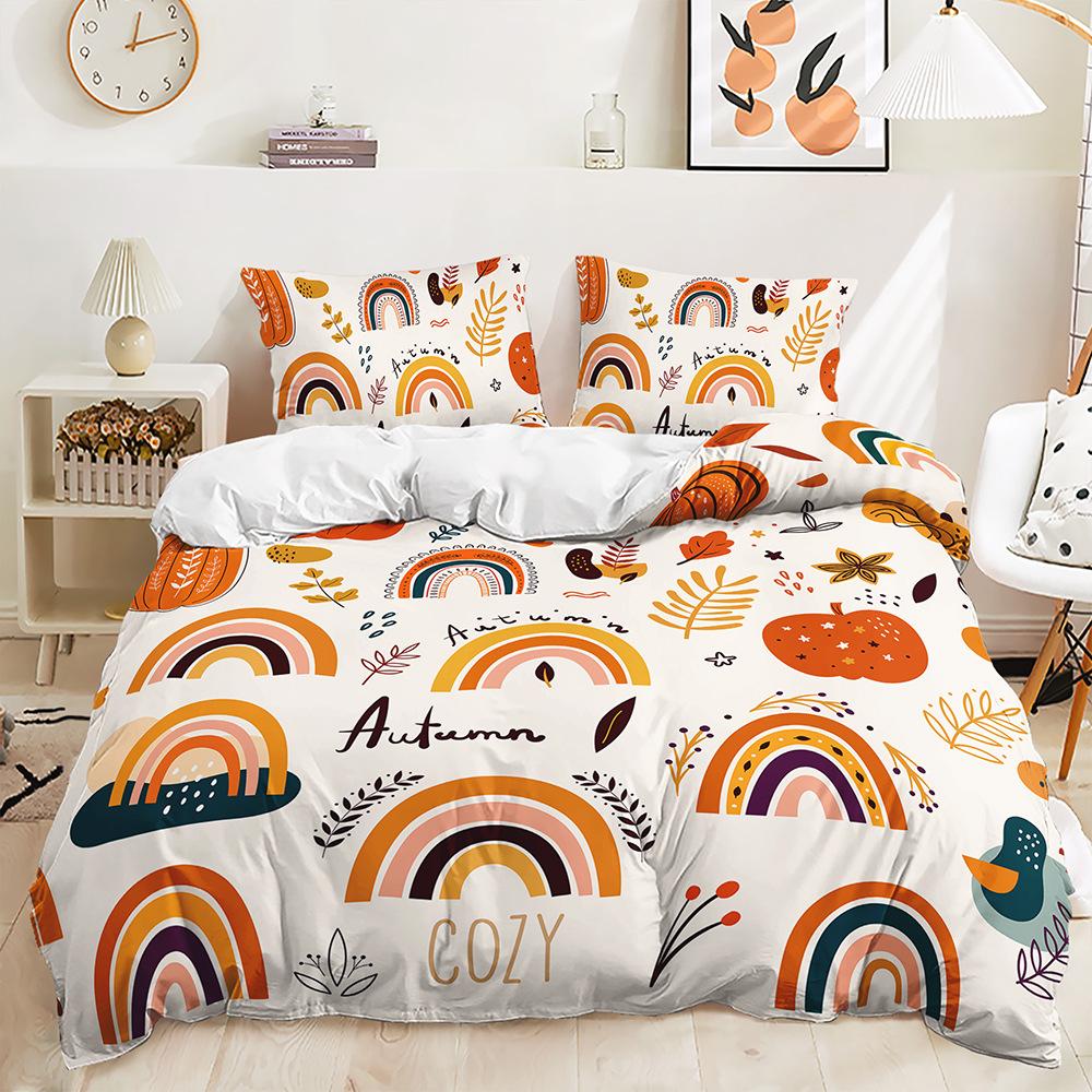 Bed Three-Piece Thanksgiving Fox Pumpkin Quilt Cover 3D Digital Printing Kit