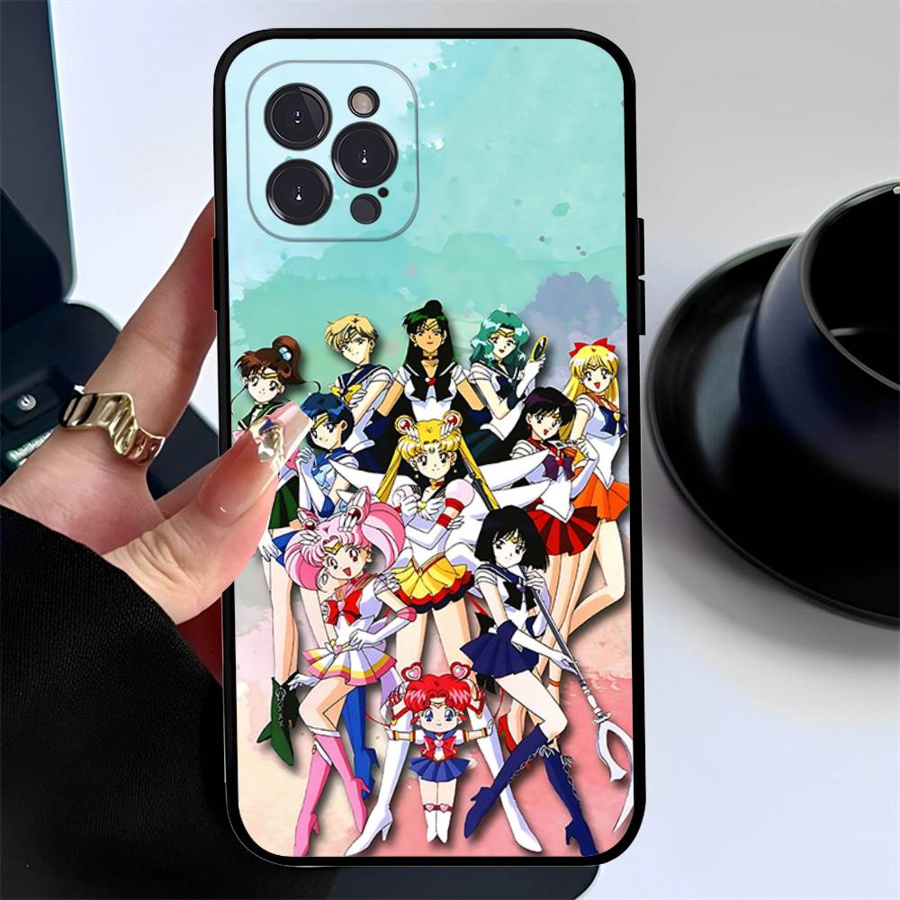 Mädchen S-Sailors Anime S-Sailormoons Mond Handyhülle Für IPhone 17 Air 16 15 14 Plus 13 12 Mini 11 Pro Max Schwarze Hülle