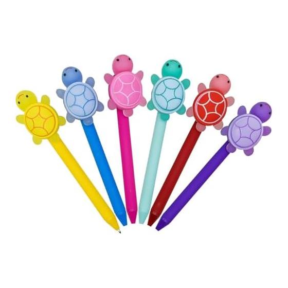 Maydahui Cute Sea Turtle Oil-Based Ballpoint Pens, Set of 6, 1.0mm Black Ink, Click Action, Adorable Turtle Design, Smooth Writing, Lightweight