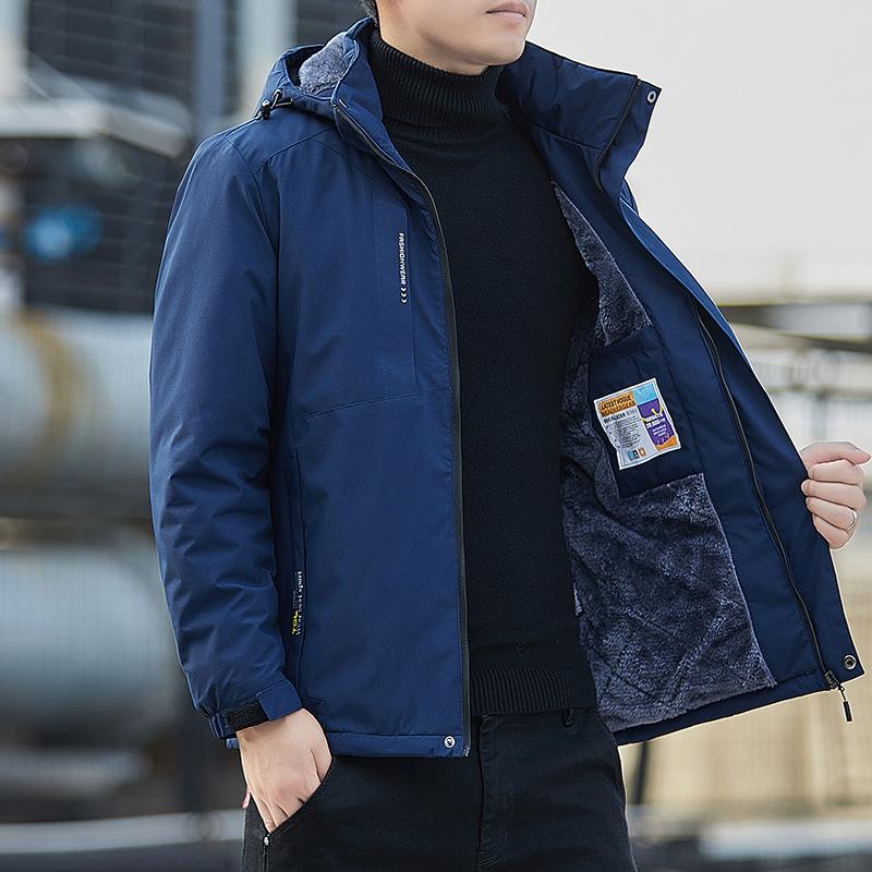 Men Winter Parka Fleece Lined Hat Detachable Thick Warm Hooded Warm Hat Coat Male Plush Jacket Autumn Outwearing