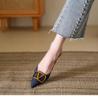 Korean Style Elegant Pointed Toe Stiletto Heel Denim Sandals for Spring and Autumn