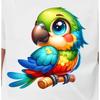 Girls Summer Crewneck T-Shirt, Vibrant Colorful Cartoon Parrot Print