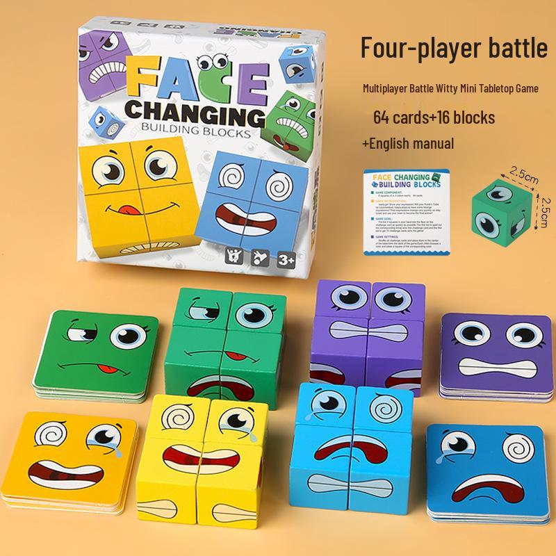 Cub Magic din Lemn Joc Puzzle cu Expresii - Ediție Cutie Metalică pentru Copii