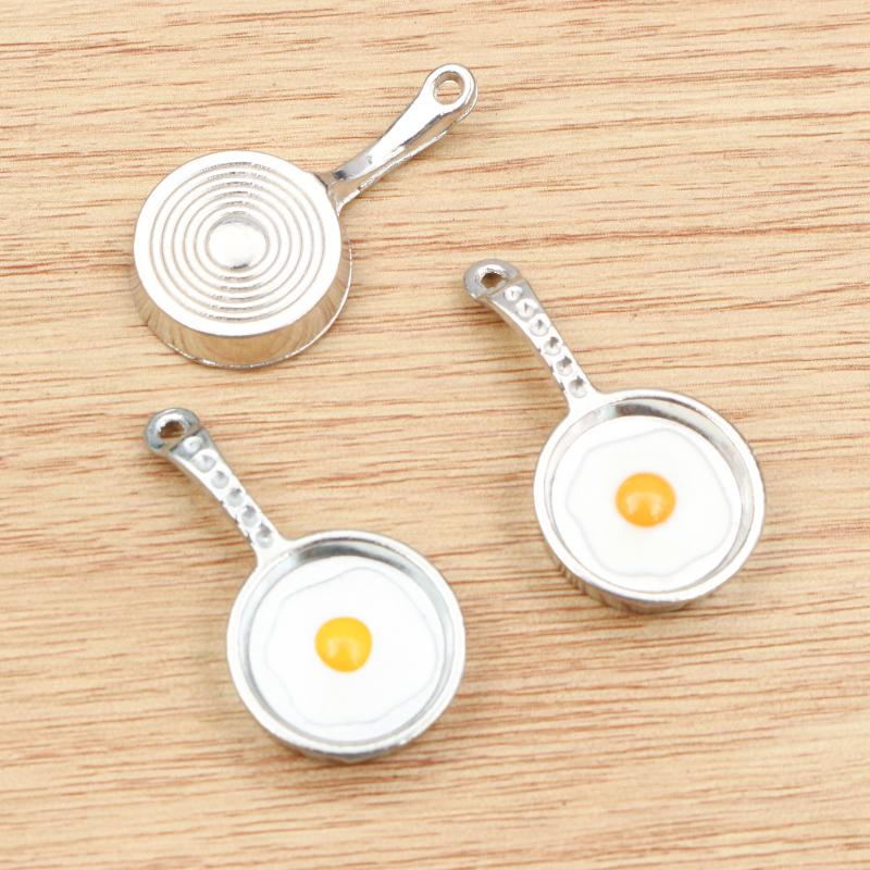 6pcs Charms Pendant 32x17mm Funny Egg Omelette Pan DIY Jewelry Making Accessories for Necklace Keychains Findings