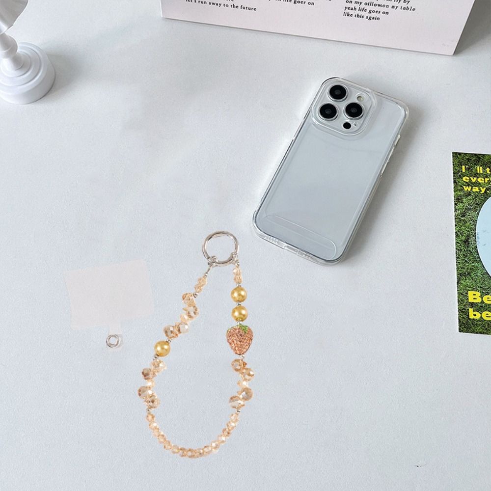 Anti-lost Bling Strawberry Phone Chain With Clip Pearl Mobile Phone Lanyard Female Lady Girl
