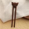 1pc Sandalwood U-shaped Hairpin Ancient Hair Stick Cute Cat Design for Hair Up Bathroom Accessories Women's Hair Claw Clip
