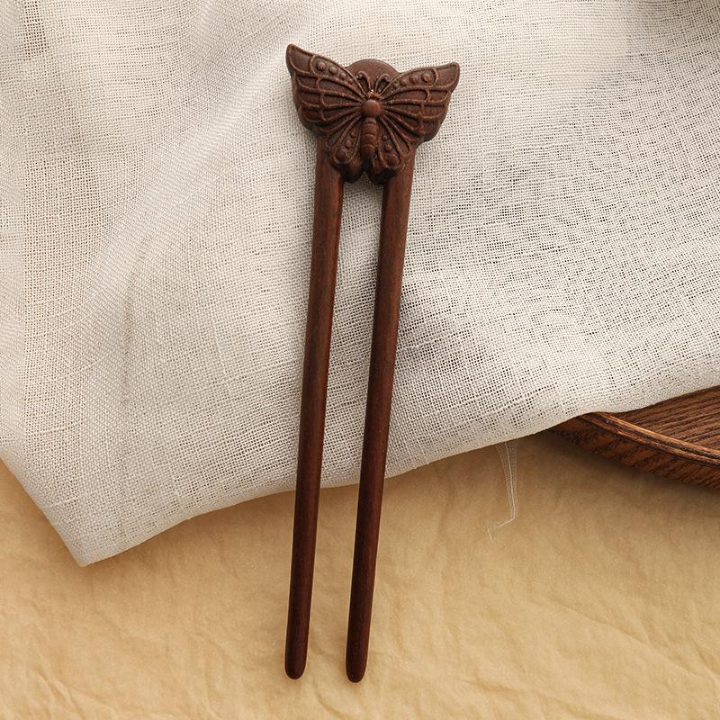 1pc Sandalwood U-shaped Hairpin Ancient Hair Stick Cute Cat Design for Hair Up Bathroom Accessories Women's Hair Claw Clip
