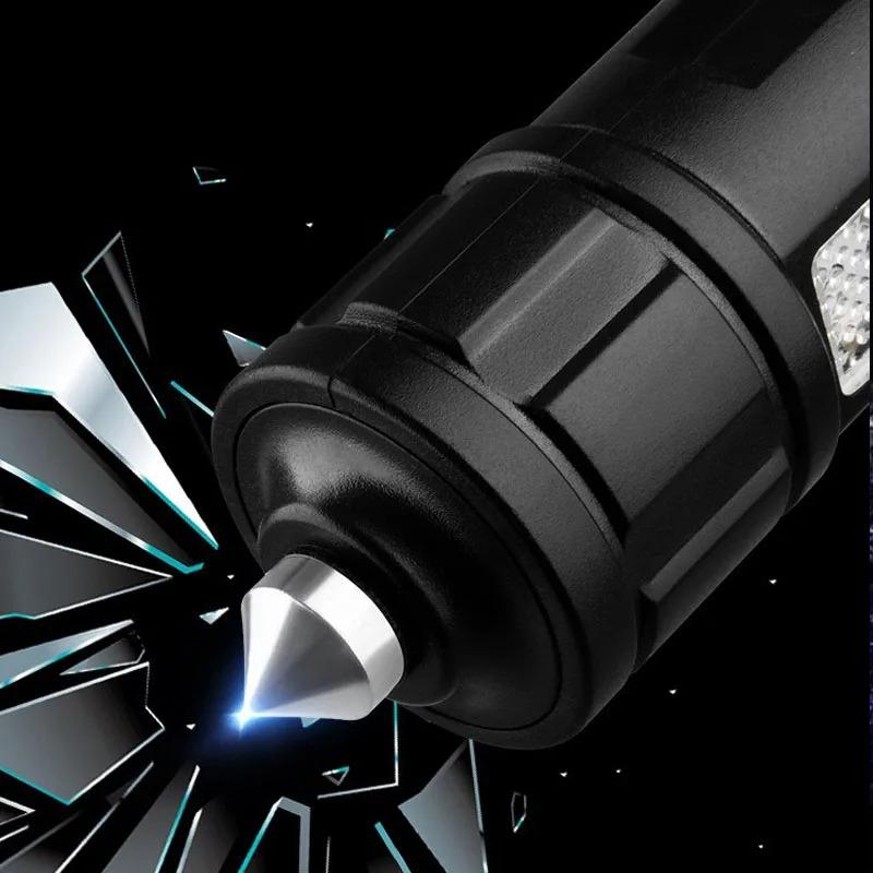 Strong Light Outdoor Camping Fishing Flashlight with Telescopic Zoom, Built-in Rechargeable Battery, Hook and Window Breaking Hammer