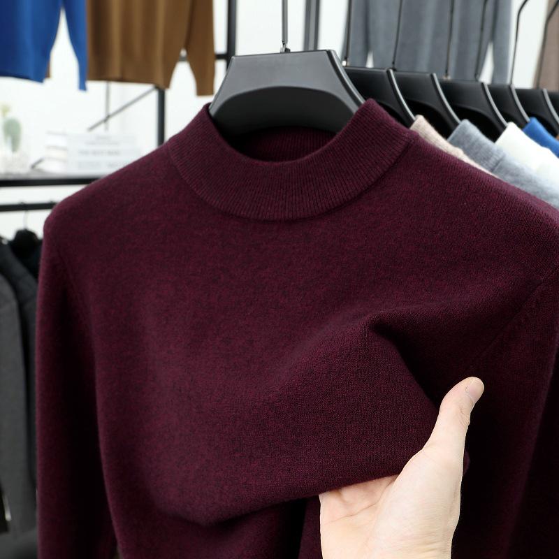 Herren Pullover aus einfarbiger Wolle - Herbst/Winter Halber Rollkragen Lässiger Baselayer