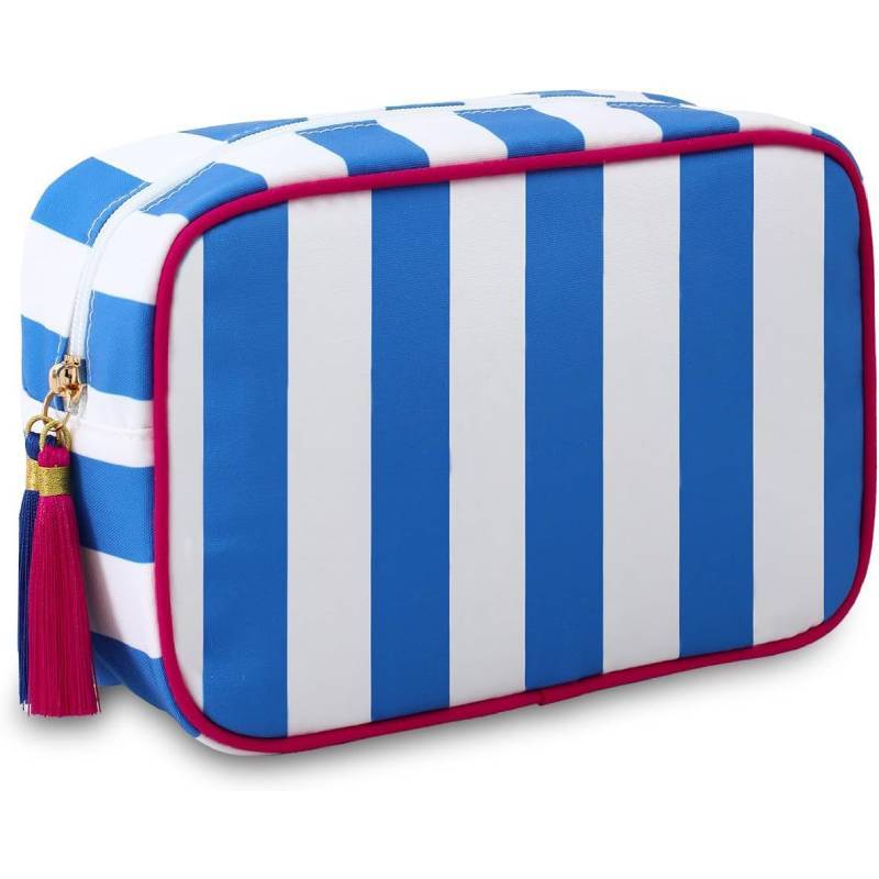Polyester Striped Makeup Bag With Tassels For Daily Use And Travel Storage