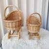 New Stroller Shaped Flower Basket Woven Rattan Basket with Handle Flower Girls Basket Wedding Basket for Gift Wedding Decoration