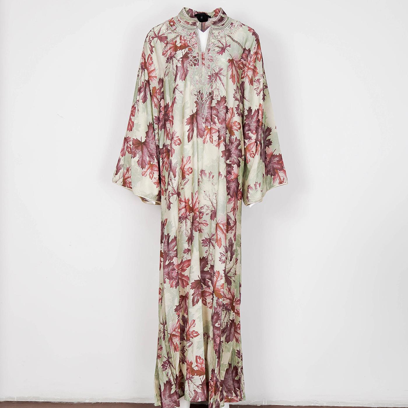 

Вышитое вечернее платье-абая в дубайском стиле для женщин XL красный/оранжевый