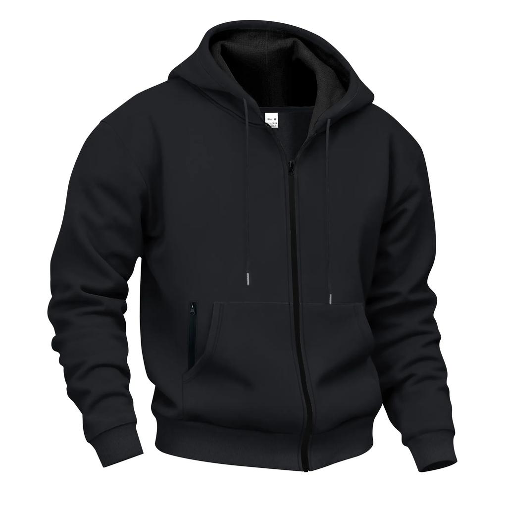 Autumn Winter Warm Hooded Hoodies Men's Casual Fleece Zip Up Hoodie Sweatshirt Loose Comfortable Streetwear