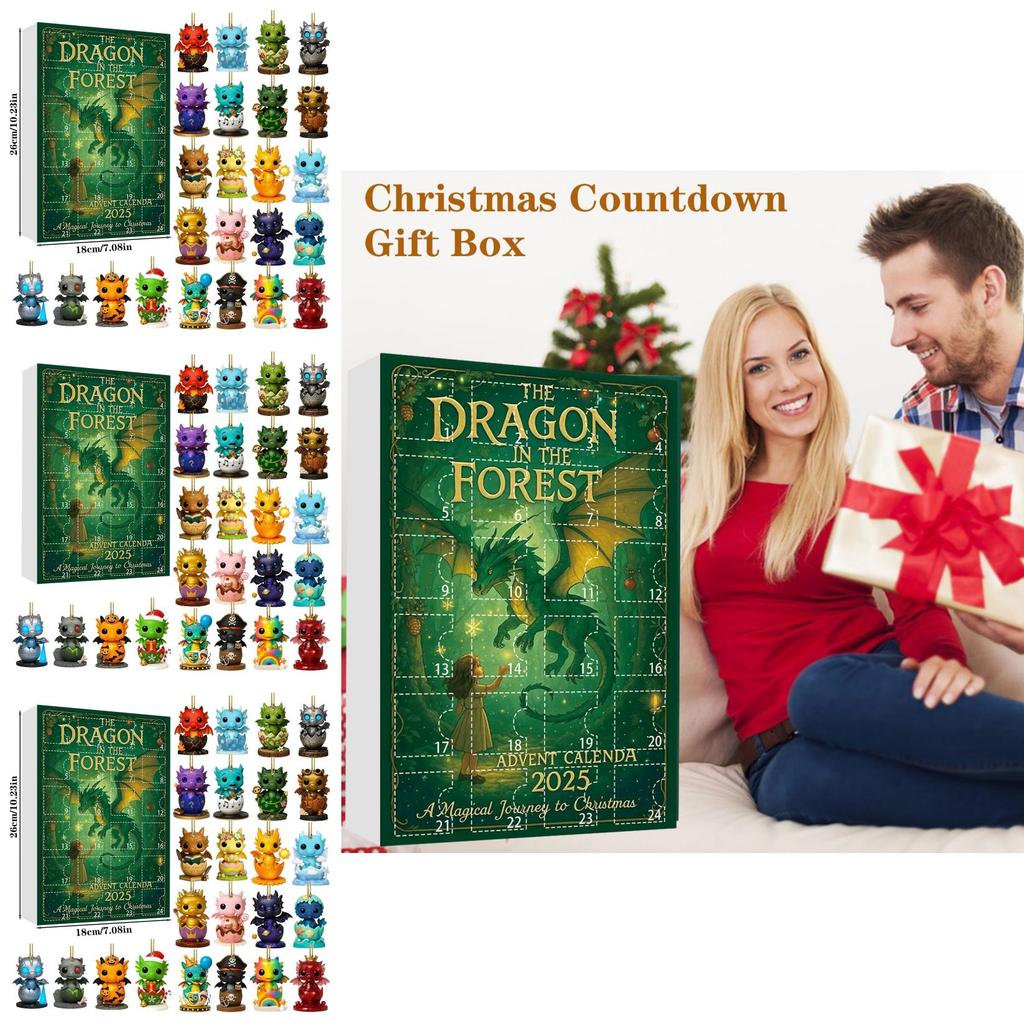 Dragon Christmas Advent Calendar With Animal Acrylic Hangings For Holiday Decor