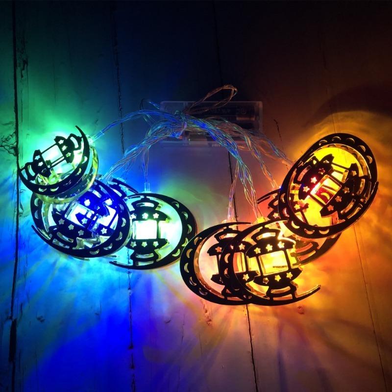 Ramadan Eid Mubarak LED String Lights 1.65m/10leds Battery Operated Moon Star Castle Lamp For Raya Wedding Party Home Decoration