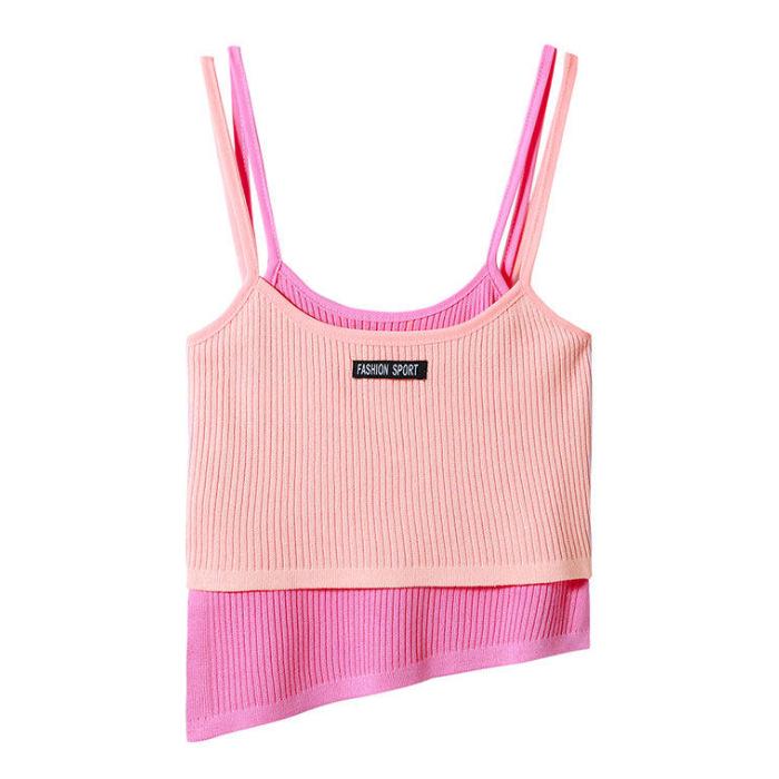 

Women s Summer Sweet & Spicy Two-Piece Look Slim-Fit Camisole Vest - Sexy Waist-Cinched Sleeveless Top One Size рожевий