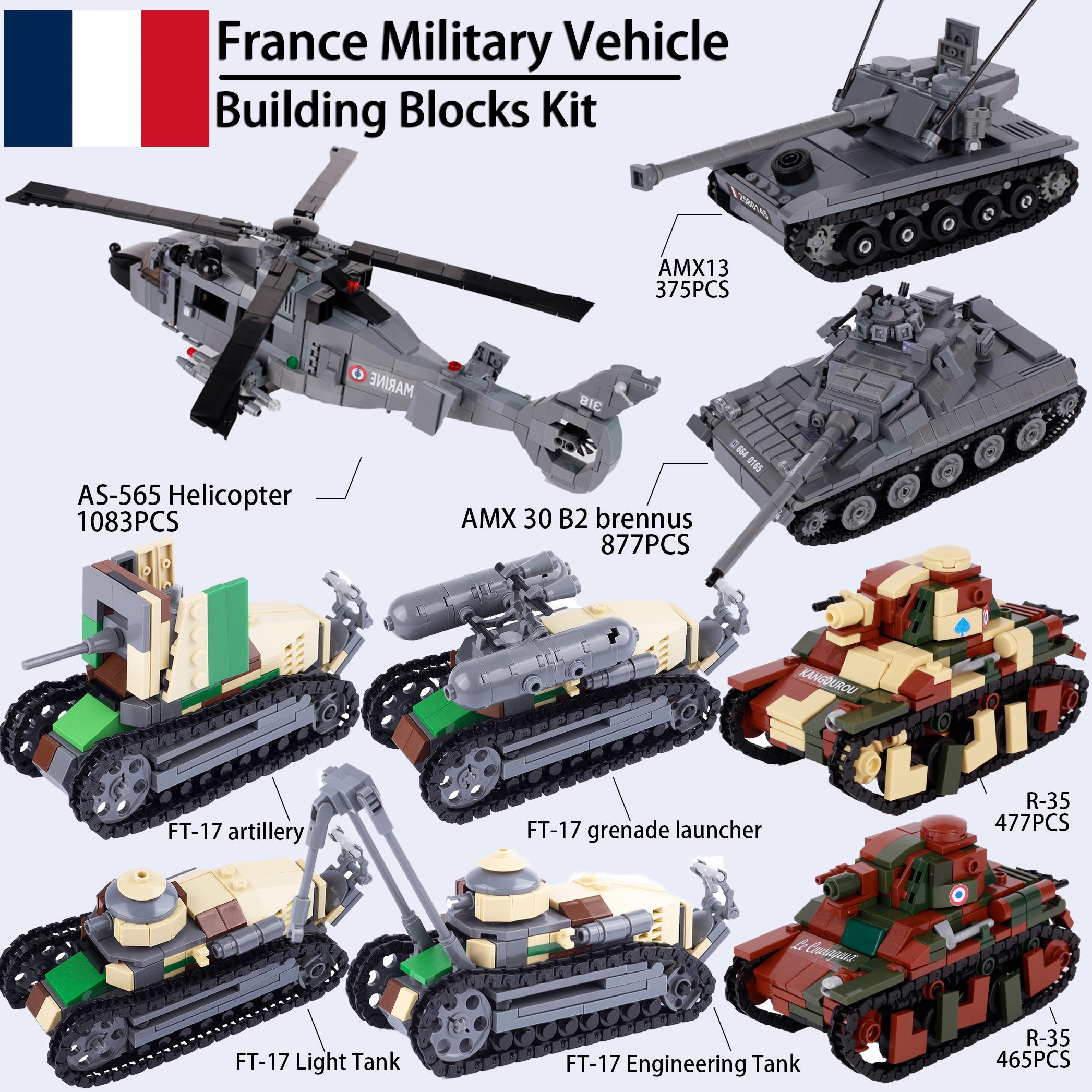 Bai Fen Bai Toys Boys Moc Ww2 Military Main Battle Tank Building Blocks Kit France Vehicle As-565 Fighter War Scene Weapons Bricks Toys Gift