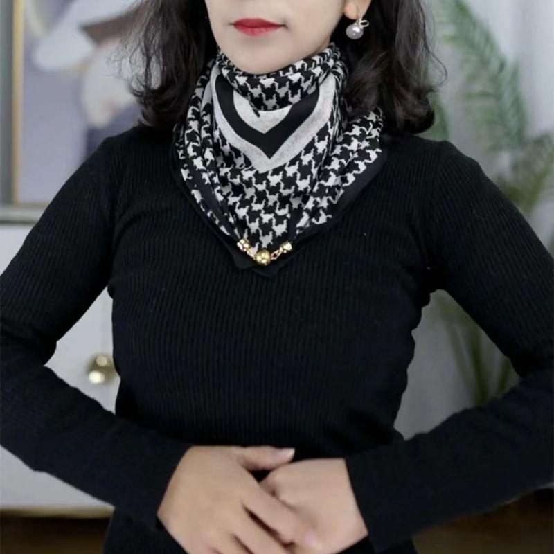 Small Gold Ball Magnetic Buckle 65Cm Cotton And Linen Texture High Sense Women'S Neck Protection Small Scarf Versatile Silk Scarf