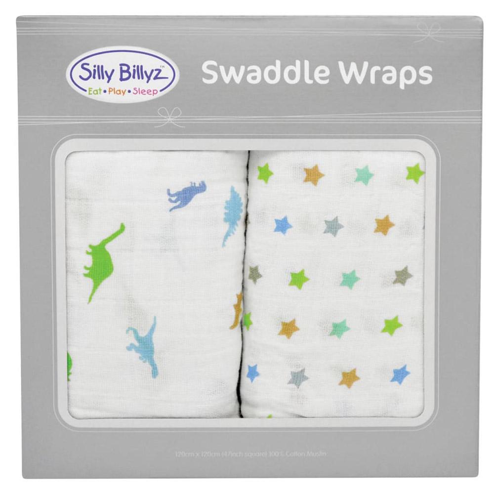 Silly Billyz Silly Billyz Muslin Dinostar Swaddle Wrap 2pk