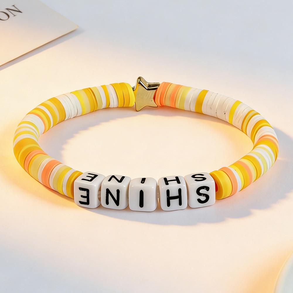 Trendy Teen DIY Friendship Bracelet: Colorful Adjustable Polymer Clay with Sweet Letter Charms