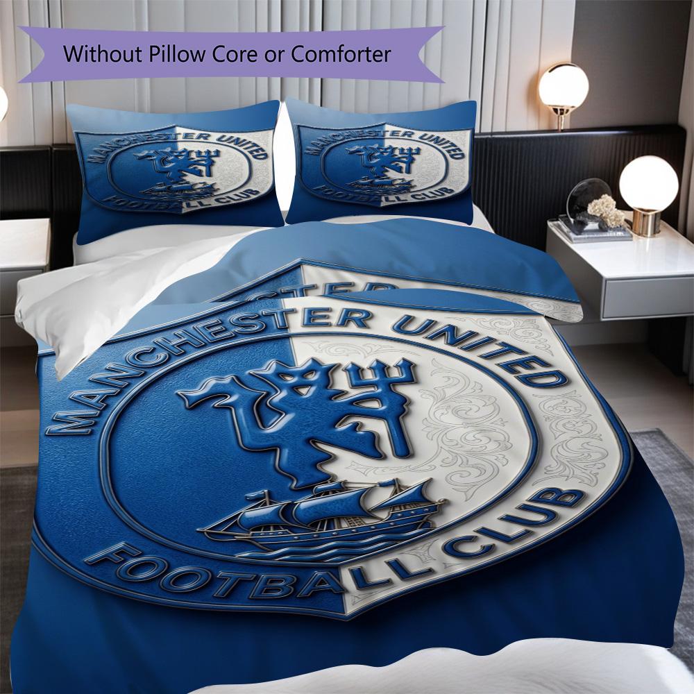 Emblema Manchester Glory Set da tre pezzi (1 * copripiumino + 2 * federa, senza nucleo) Set biancheria da letto 2D Piatto Regalo di Natale Compleanno