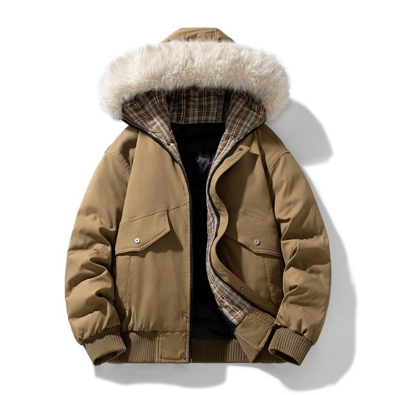 Men's Winter Hooded Cotton Jacket with Fur Collar - Thick, Warm, and Trendy Outerwear