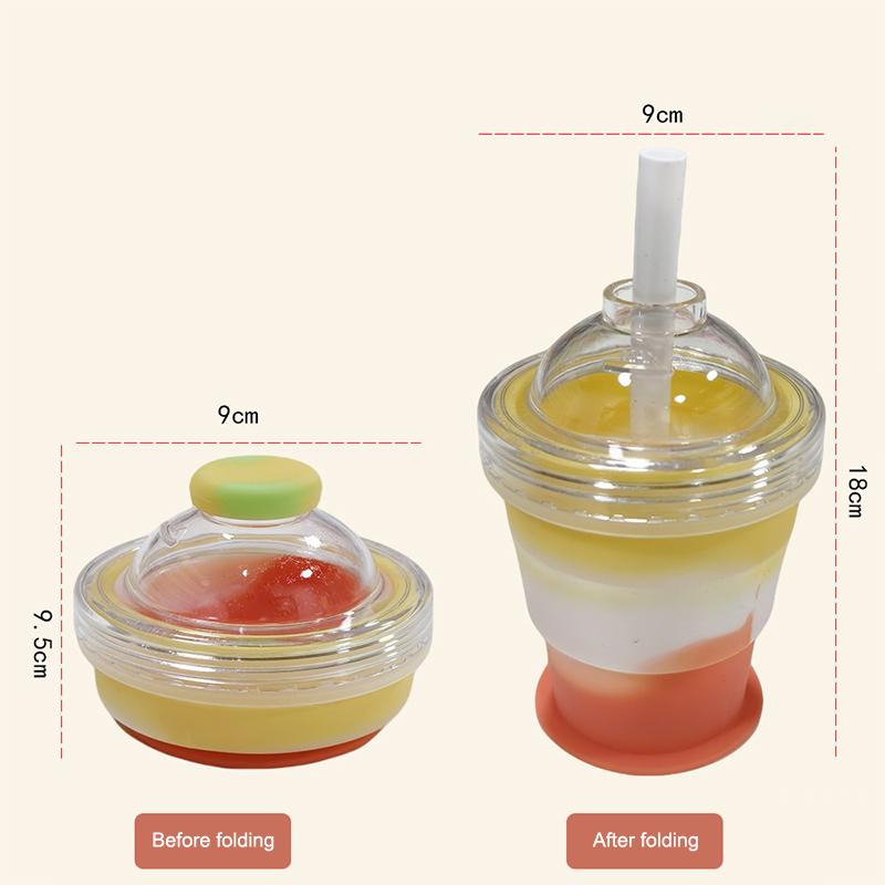 Portable Collapsible Ice Ball Cup with Straw in Silicone for Summer Outdoors