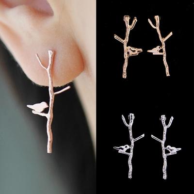Women Bird Tree Branches Shape Earrings Concise Ear Studs Jewelry