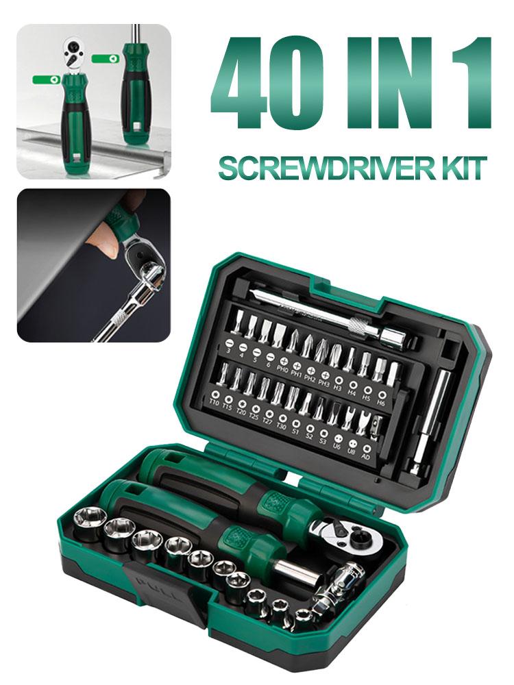 40 in 1 Screwdriver Ratchet Wrench Kits with 6.3mm Screwdriver Extendion Rod DIY Household Repair Tools Magnetic Screwdriver Set