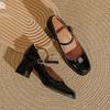 Retro Mary Jane shoes one-word buckle with thick heel high heels, new spring and autumn light mouth medium heel single shoes