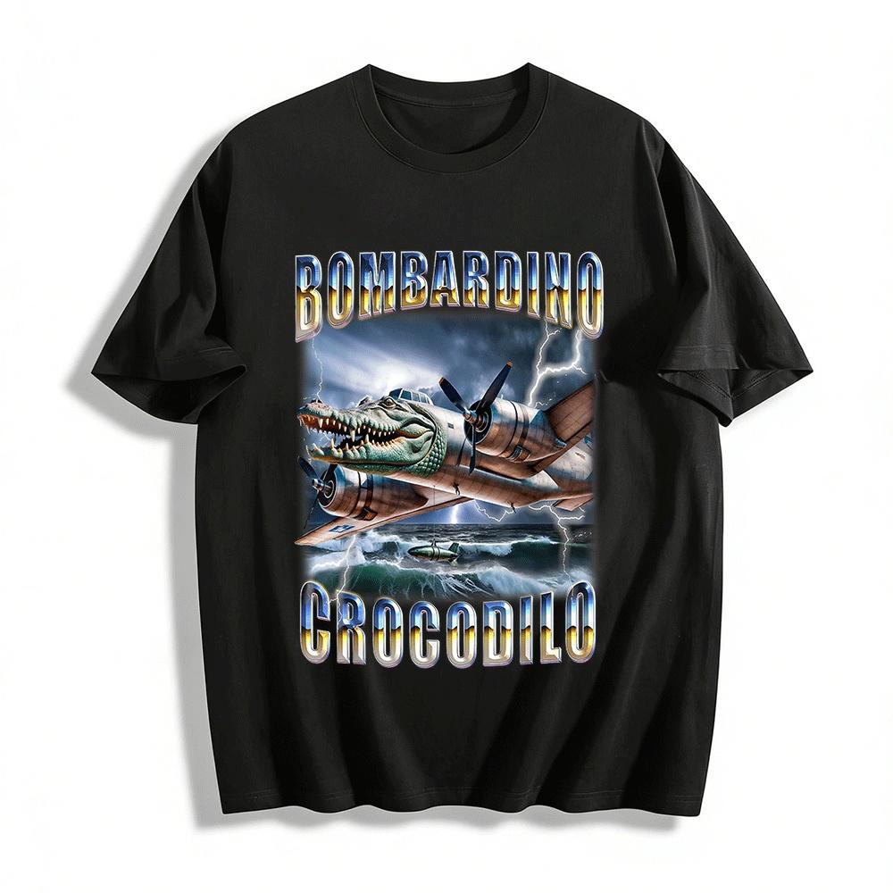 Crocodile Bomber Graphic Print Casual Tee Pure cotton T-shirt XXS