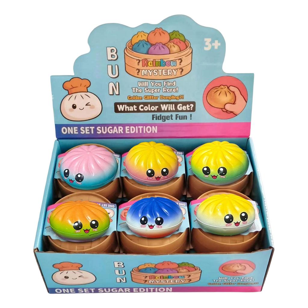 12 Piece Slow Rising Bun Toy Set with Two Expressions and Steamer Display Box for Stress Relief and Sensory Play