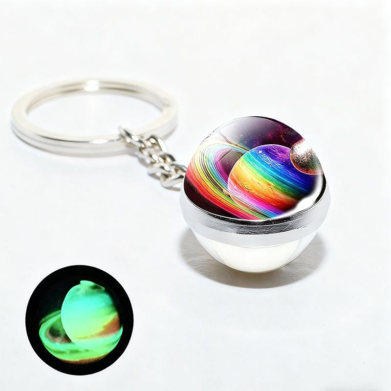 1PC Round Luminous Pendant with Ring Graduation Gift Planetary Earth Keychain Car Glow-in-the-Dark Durable Dual-Sided Cute