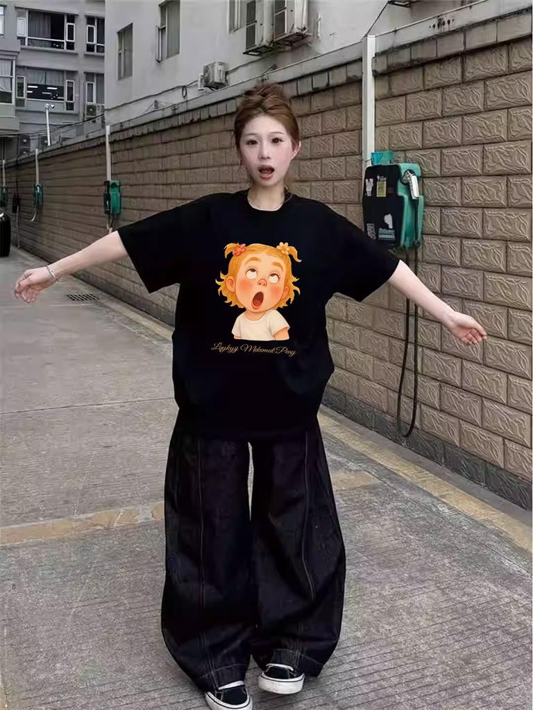Black cotton short-sleeved t-shirt women's summer new popular student loose design niche giant good-looking top