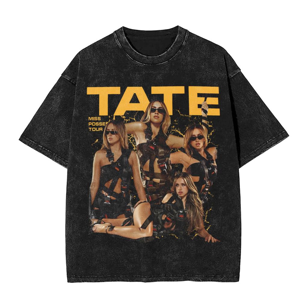 Tate McRae Miss Possessive Tour 2025 Washed T Shirt Fashion Streetwear for Men Women Loose T-Shirts 100% Cotton