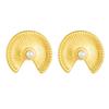Gold Fan Shaped Stud Earrings with Pearl Center for Women
