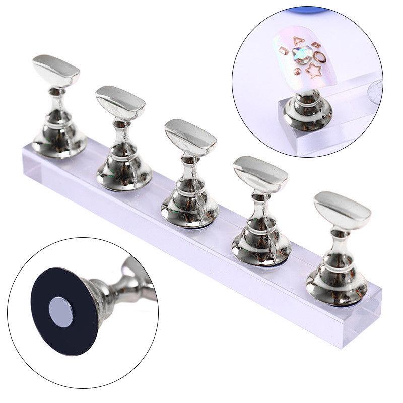 1Set False Nail Tips Practice Trainning Display Stand Holder Base Alloy Crystal Nail Art Polish Display Manicure Tools