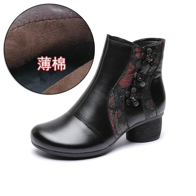 Fashion GKTINOO Winter Genuine Leather High Heels Ankle Boots For Women Warm Boots Side Zipper Soft Comfortable Cow Leather Botas