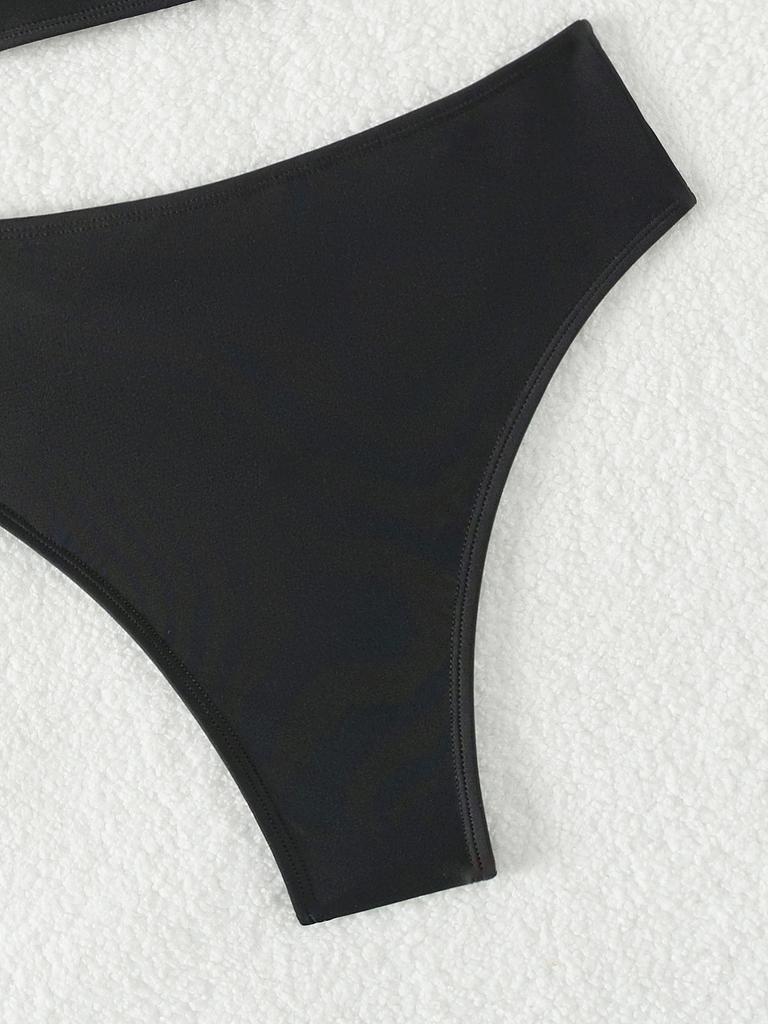 Damski strój kąpielowy Czarny krzyżowy wiązanie na plecach Wysoka talia Hollow Seksowny strój kąpielowy bikini dla kobiet Kostiumy kąpielowe Kostiumy kąpielowe