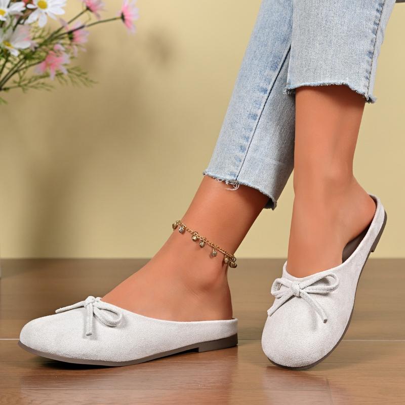 2026 New One-foot Slip-on Round Head Bow Flat Shallow Mouth Single Shoes for Women Soft Sole Shallow Mouth Bow Fashion Shoes