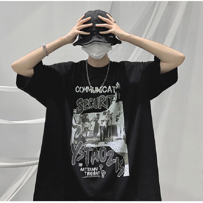 

Мужские футболки с коротким рукавом с буквенным графическим принтом и половиной рукава, мужская одежда, повседневная футболка, мужские корейские повседневные топы с круглым вырезом в стиле ретро 5XL чёрный