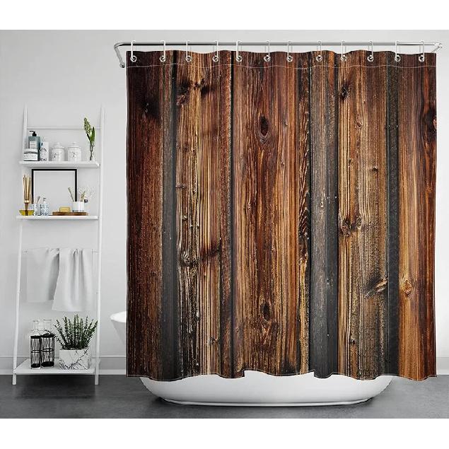 Rustic Country Style Barn Door Shower Curtains Farmhouse Western Brown Primitive Wood Rural Life Polyester Fabric Set With Hooks