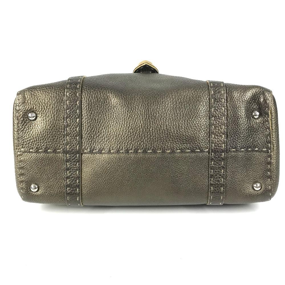 Fendi Selleria Stitch Tote Bag Flap Hand Bag Leather Metallic Gold Based