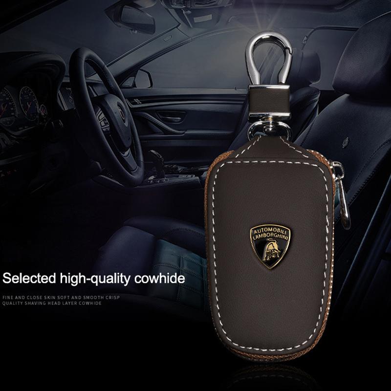 PU Leather Metal Logo Car Remote Key Case Keychain Protector Bag For Lamborghini LP570 LP610 Urus LP700 LP770 Gallardo Aventador