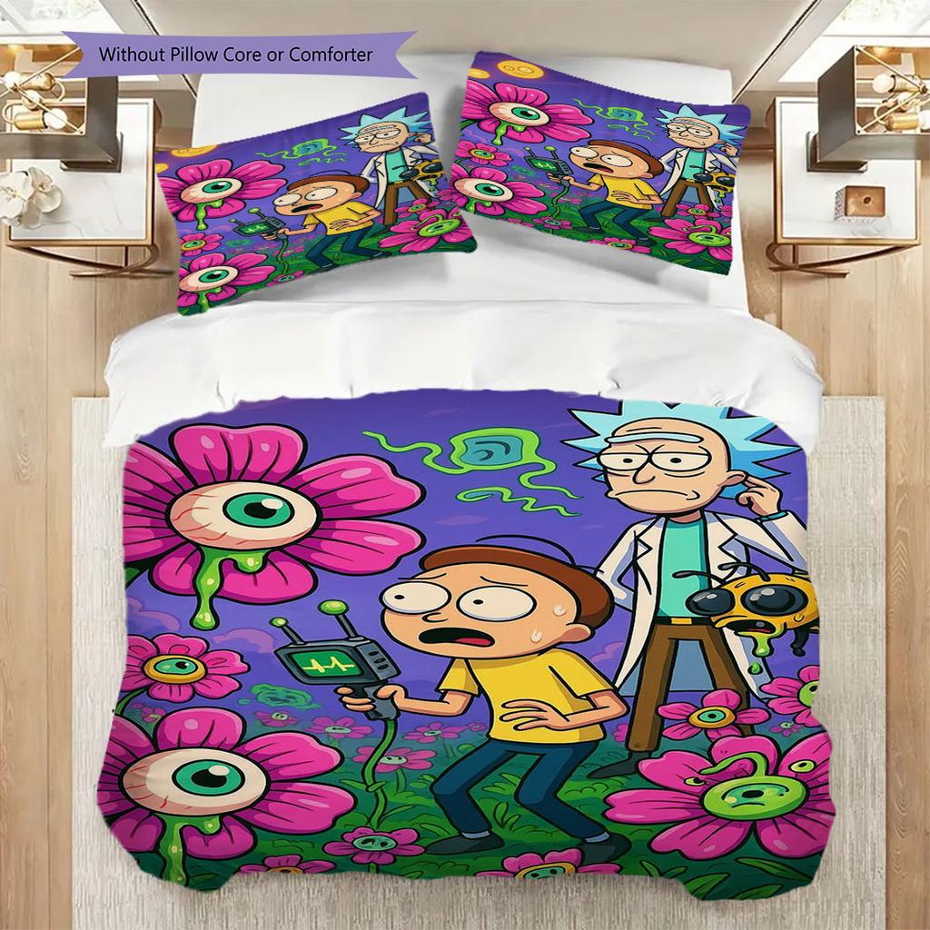 Super soft Ricky and Morty 3-piece bedding set - 1 duvet cover, 2 pillowcases, skin-friendly and comfortable(Without Core)