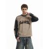 American High Street Men's Long Sleeve T-shirt  Letter Color Block Suede Vintage Short Wide Top